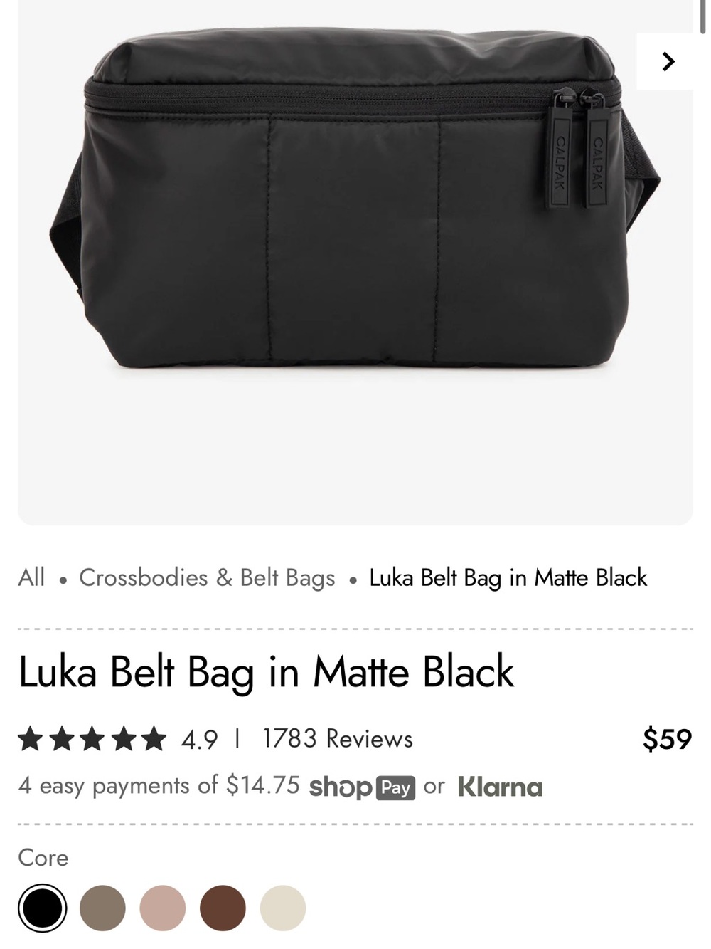 CALPAK Luka Belt Bag in Matte Black NWT - Picture 3 of 7